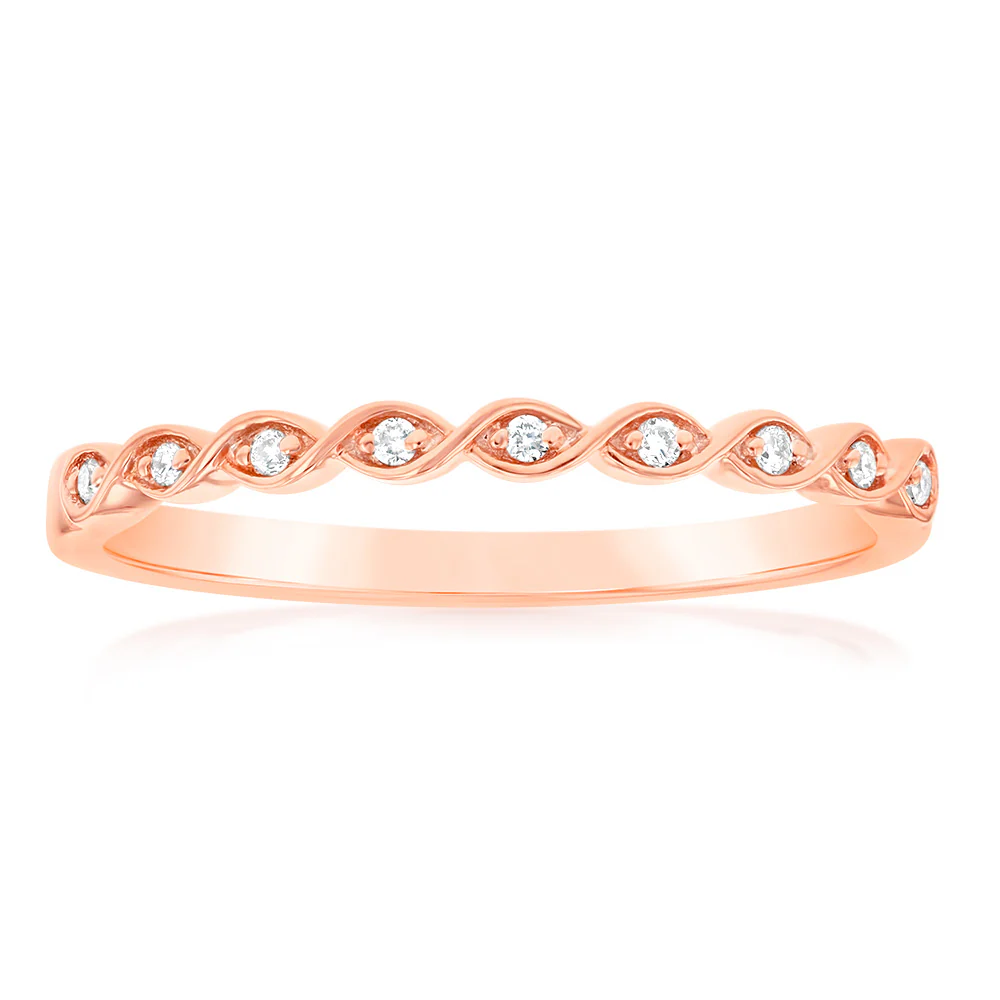9ct Rose Gold Diamond Ring with 9 Brilliant Diamonds