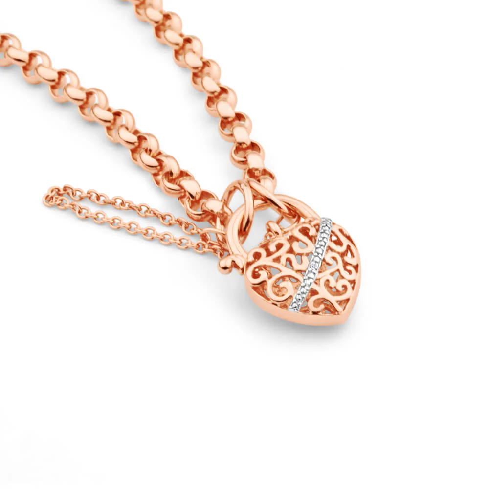 9ct Rose Gold Fancy Padlock Belcher Bracelet - Image 2