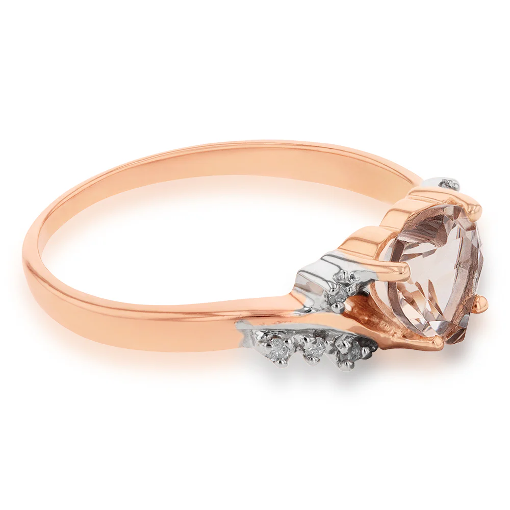 9ct Rose Gold Morganite and Diamond Heart Ring - Image 2