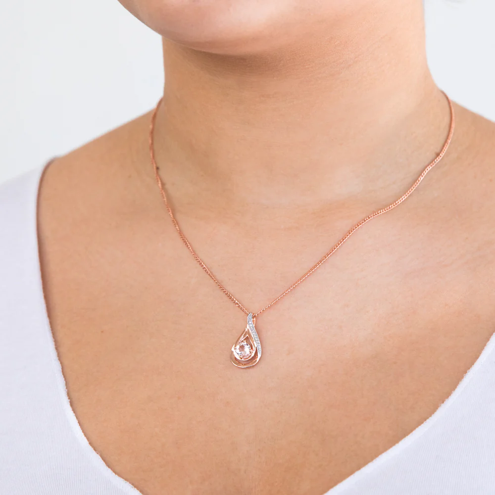 9ct Rose Gold Morganite and Diamond Pendant - Image 2