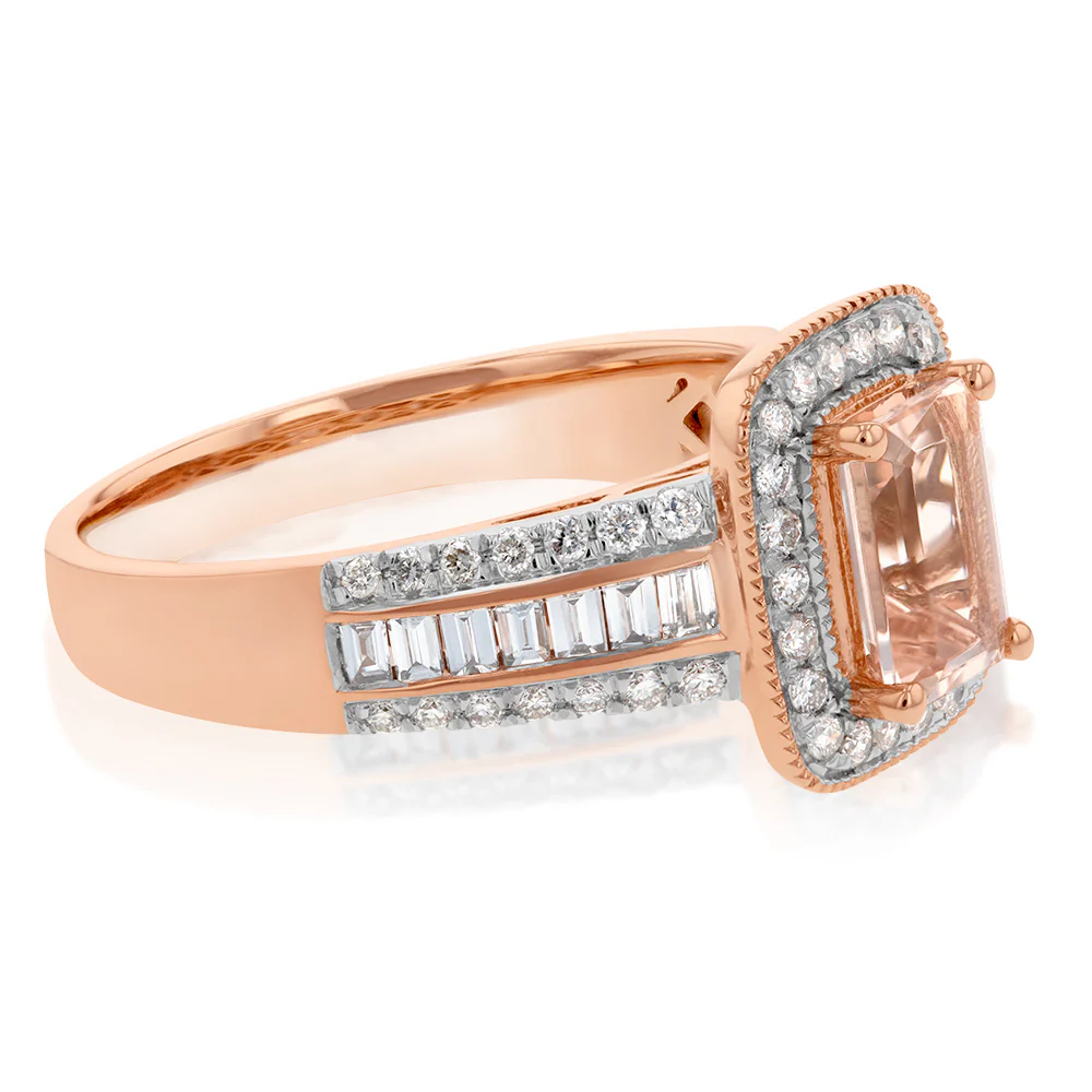 9ct Rose Gold Morganite and Diamond Ring 9R - Image 2