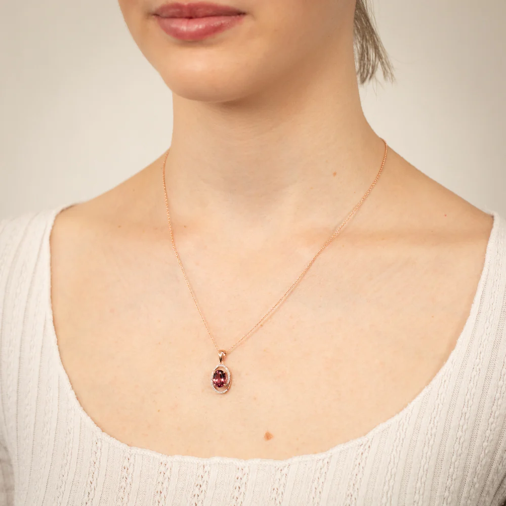 9ct Rose Gold Natural Pink Tourmaline Pendant On Chain - Image 2