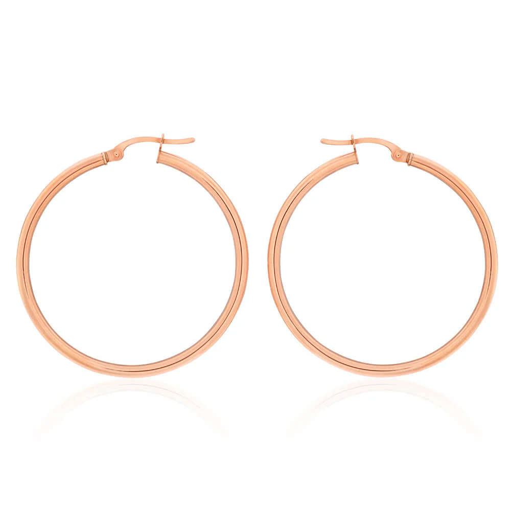 9ct Rose Gold Plain 30mm Hoop Earrings European made