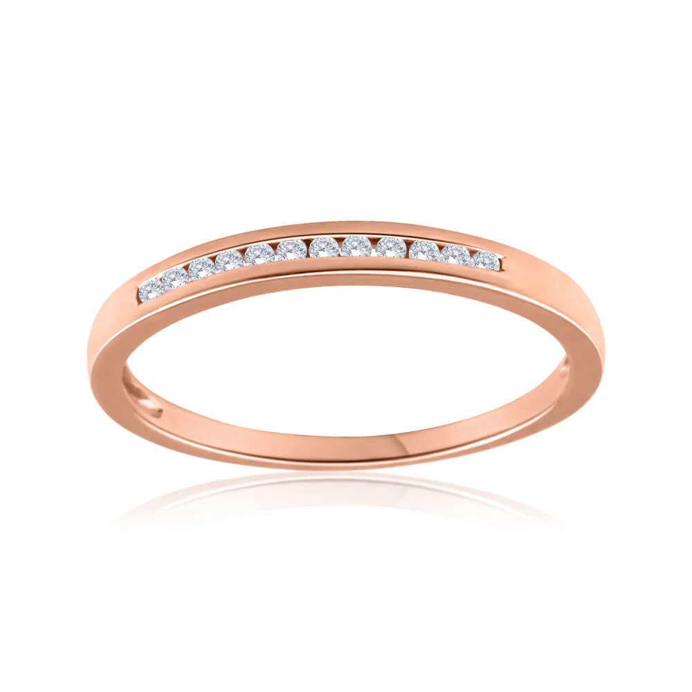 9ct Rose Gold Ring With 0.1 Carats Of Channel Set Diamonds - Image 3