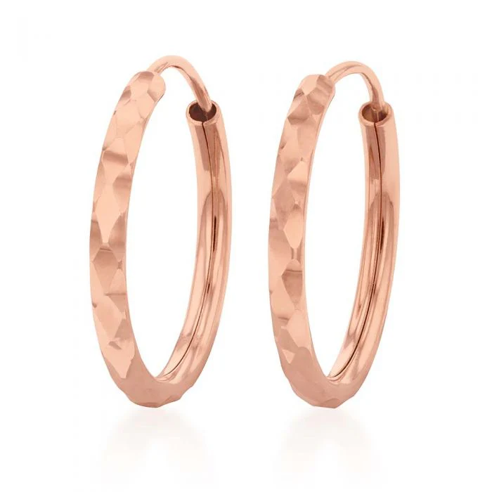 9ct Rose Gold Silver Filled 15mm Diamond Cut Sleeper Earrings