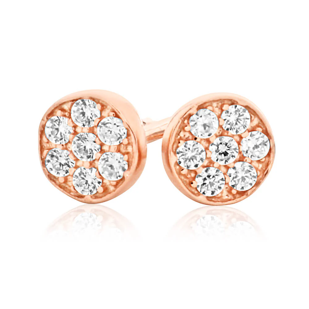 9ct Rose Gold Silver Filled Cubic Zirconia Round 5.5mm Stud Earrings - Image 2