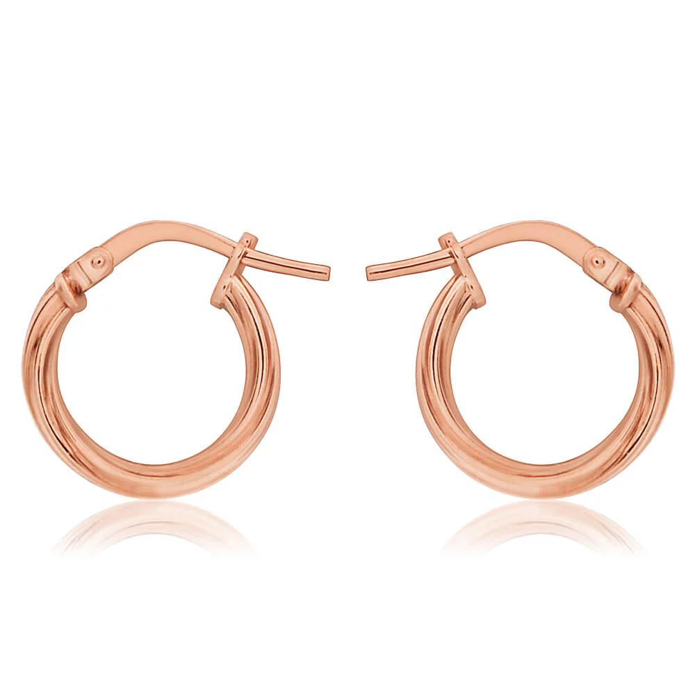 9ct Rose Gold Silver Filled Twist Hoop Earrings in 10mm