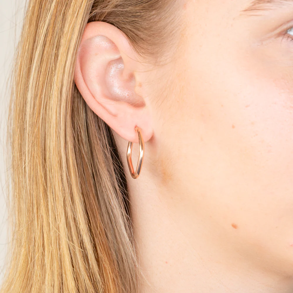 9ct Rose Gold Silverfilled Fancy Diamond Shaped Hoop Earrings - Image 2