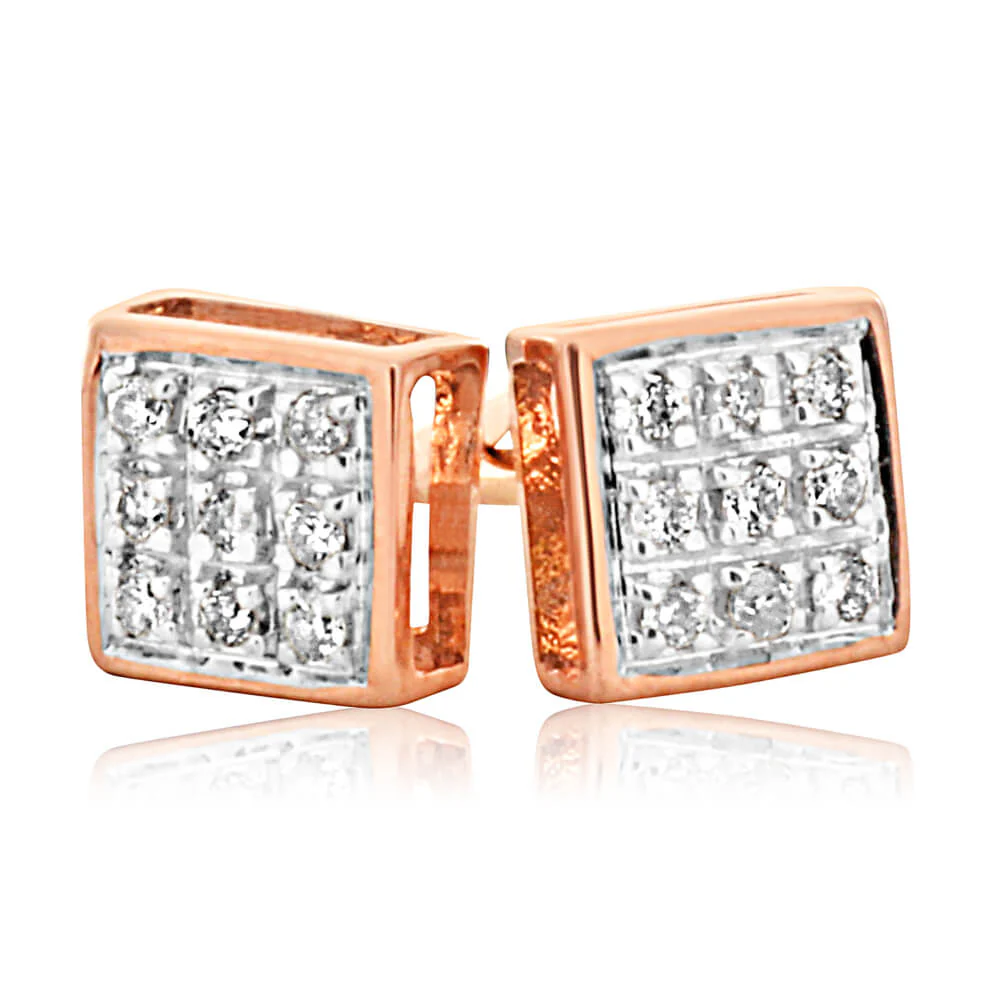 9ct Rose Gold Stud Earrings With 18 Brilliant Cut Diamonds - Image 2