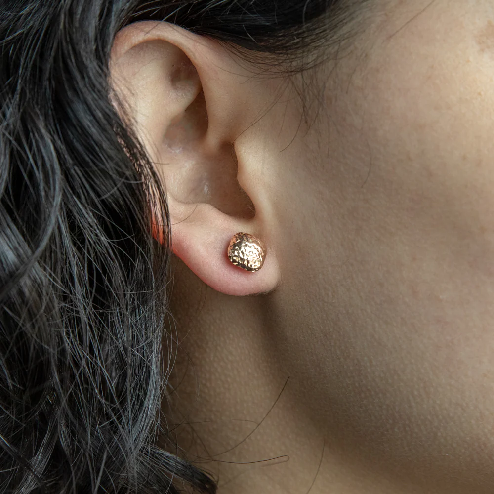 9ct Rose Gold Textured Button Stud Earrings - Image 2