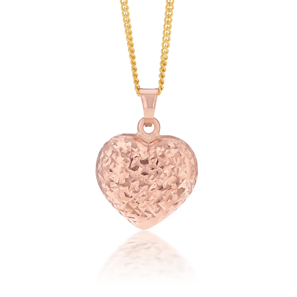 9ct Rose Gold Textured Diamond Cut Heart Pendant