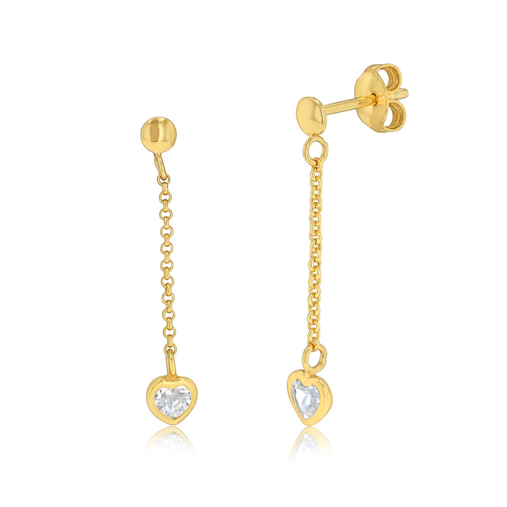 9ct Silverfilled CZ Heart Shaped Drop Earrings