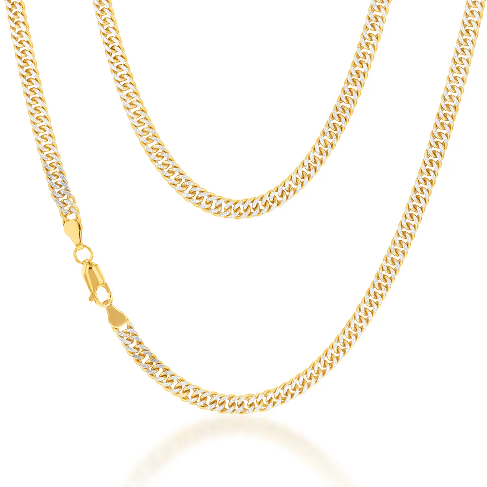 9ct Silverfilled Yellow and White Gold Double Curb 45cm Chain