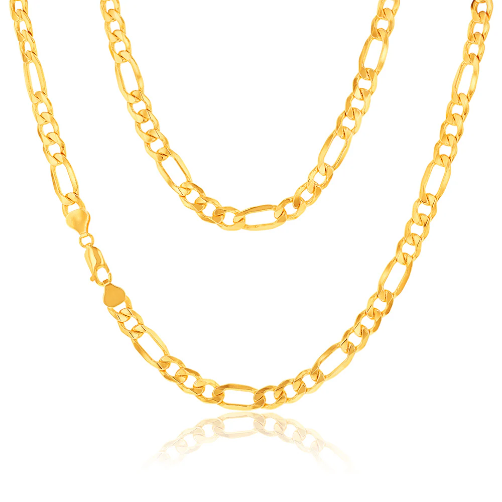 9ct Silverfilled Yellow Gold 180 Gauge Bevelled Figaro 55cm Chain