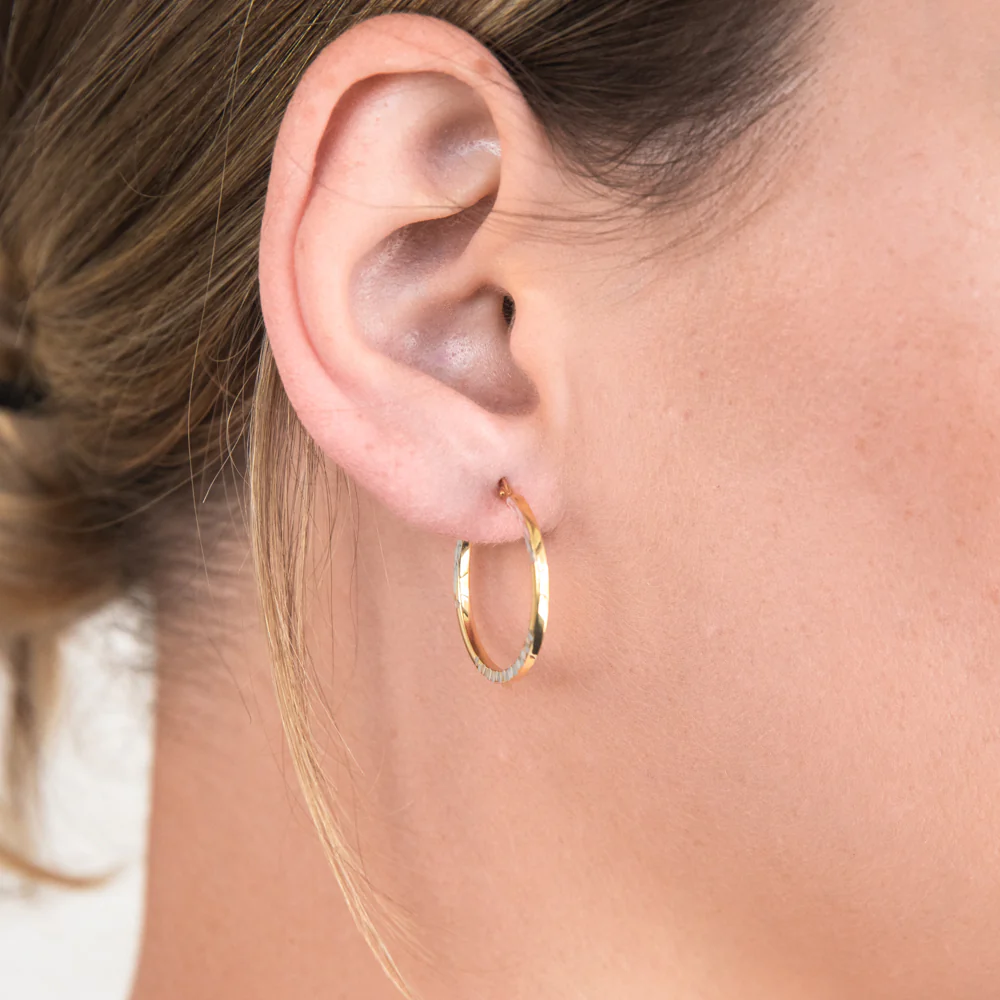 9ct Silverfilled Yellow Gold Diamond Cut 20mm Hoop Earrings - Image 2