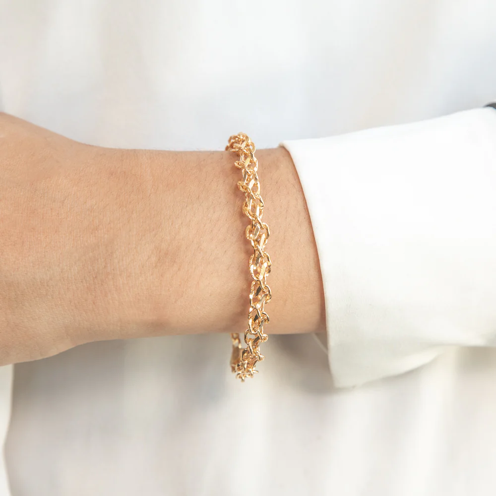 9ct Silverfilled Yellow Gold Singapore 19cm Bracelet - Image 3
