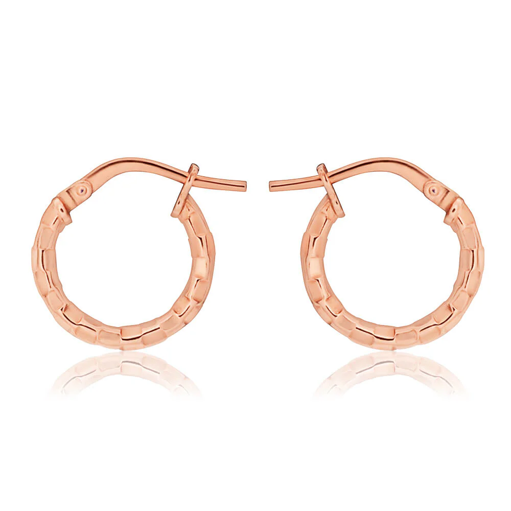 9ct Stunning Rose Gold Silver Filled Fancy Diamond Cut Hoop Earrings