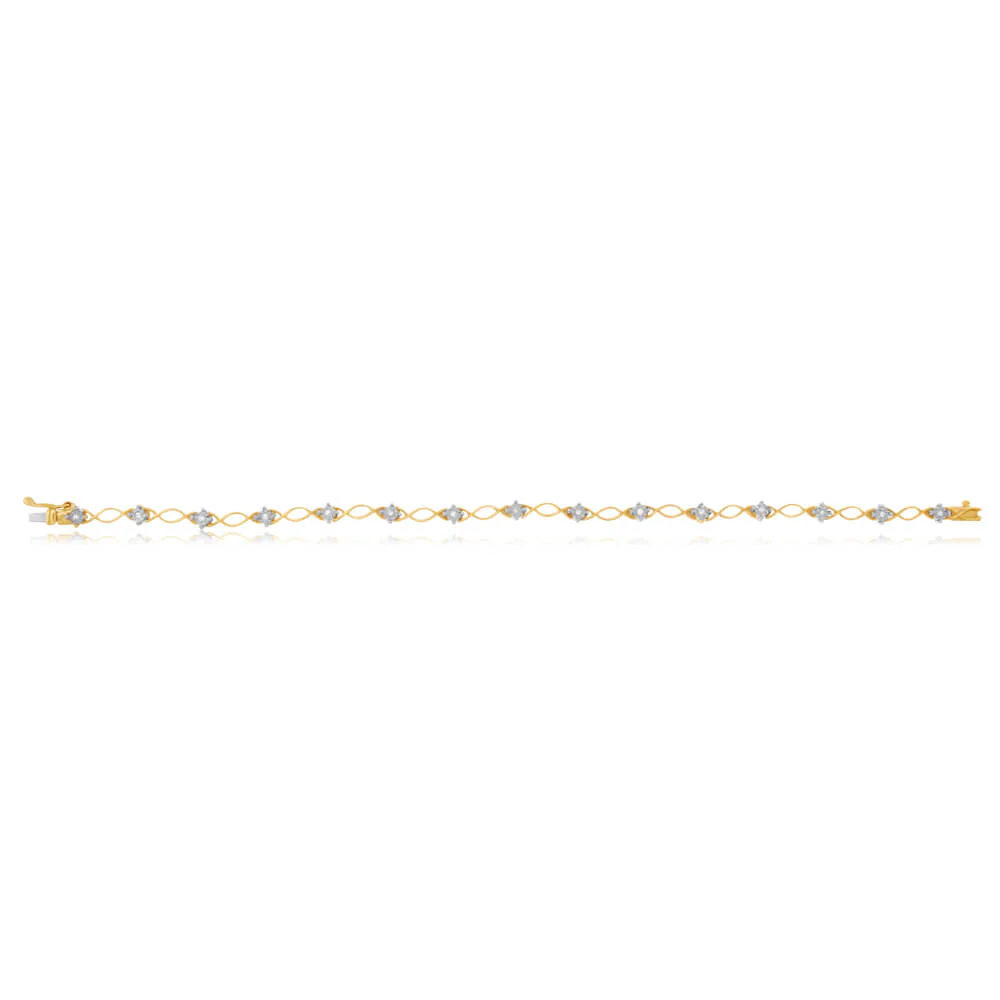 9ct Superb Yellow Gold Diamond 17.5cm Bracelet with 15 Brilliant Diamonds - Image 2