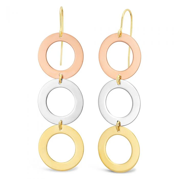 9ct Three-Tone Fancy 3x Circle Drop Hook Earrings