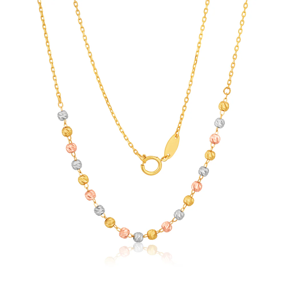 9ct Three Tone Gold Beaded 27cm Anklet