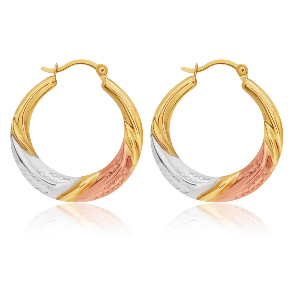 9ct Three Tone Twist Earrings