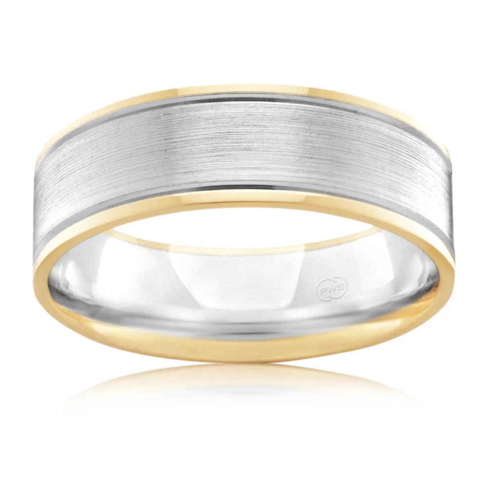 9ct Two Tone Gold 6mm Ring. Size U