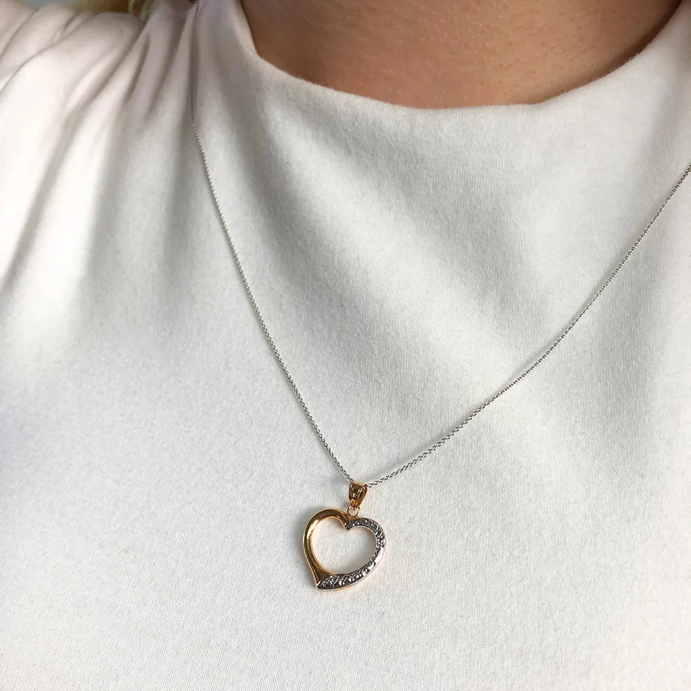 9ct Two-Tone Gold Diamond Cut Open Heart Pendant - Image 2