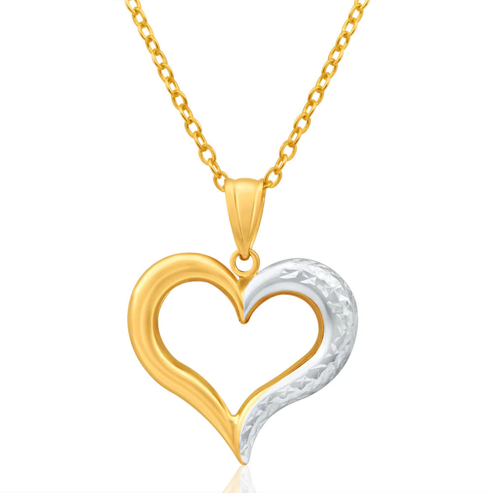 9ct Two Tone Gold Dicut Heart Pendant