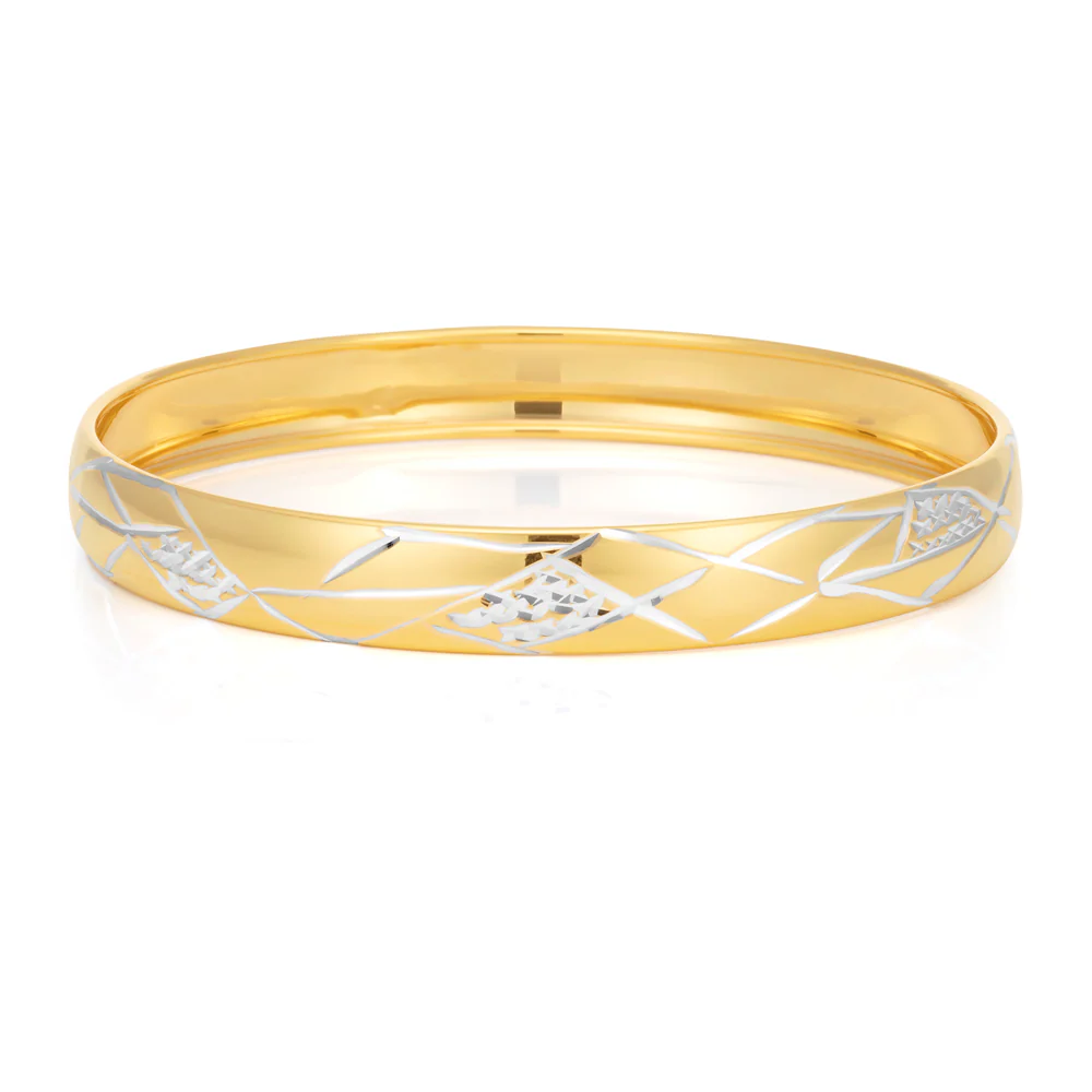 9ct Two-Tone Gold Filled Diamond Cut Bangle