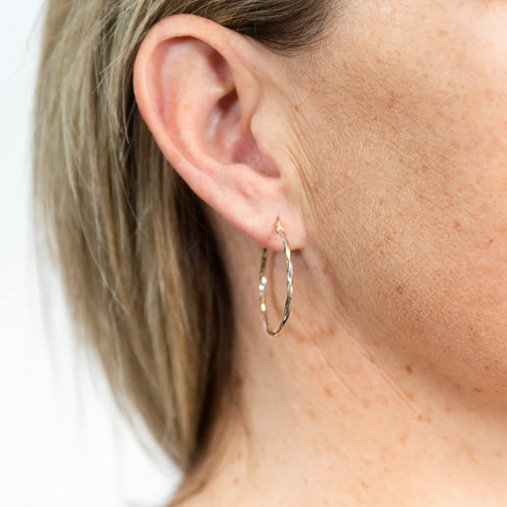 9ct Two Tone Gold High Polish Twist Hoop Earrings - Image 2