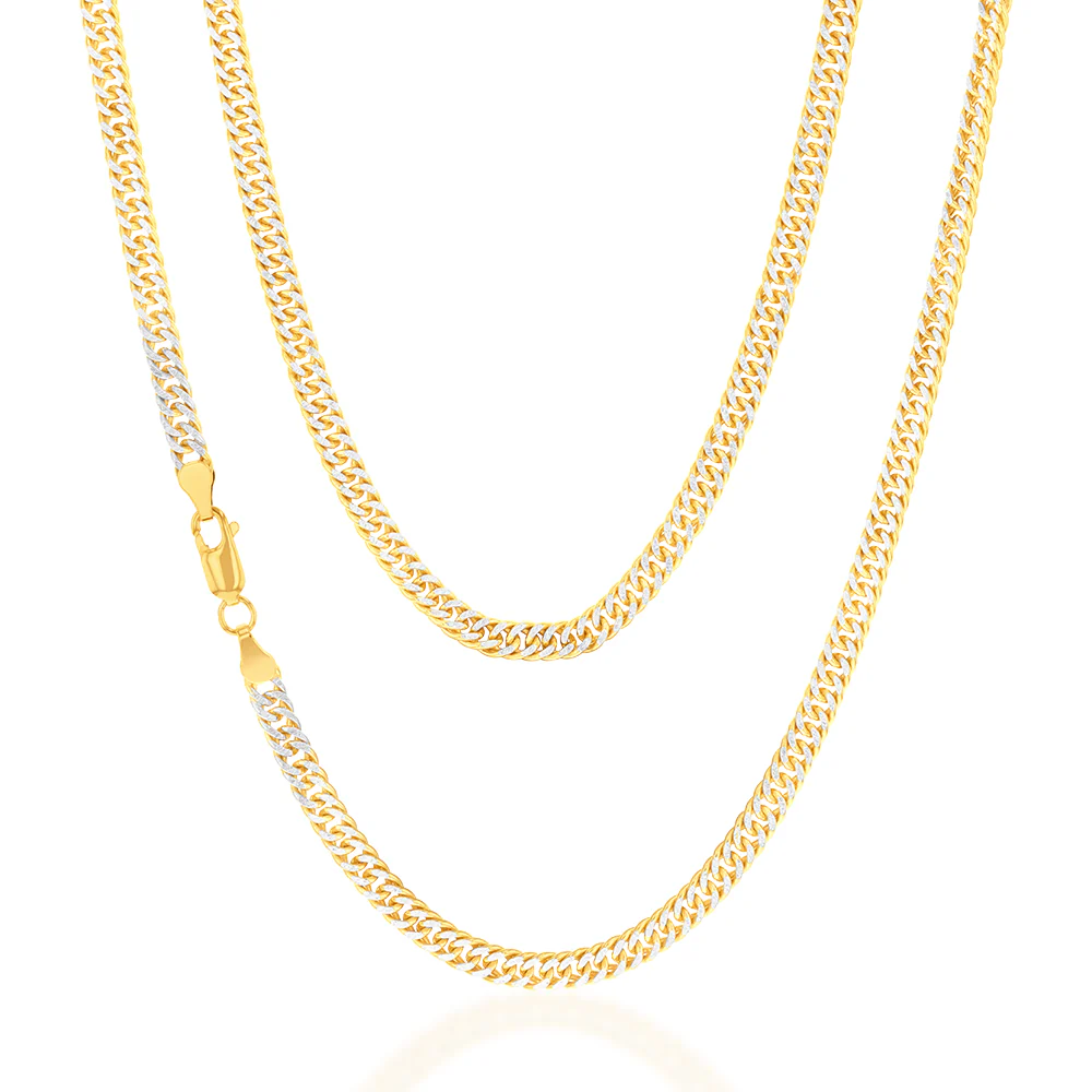 9ct Two Tone Gold Silver Filled Double Curb 50cm Chain