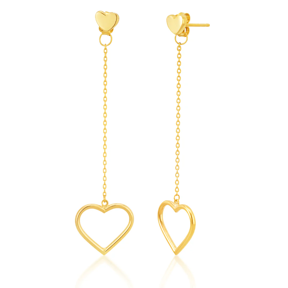 9ct Two Tone Gold Silver Filled Open Heart Drop Earrings