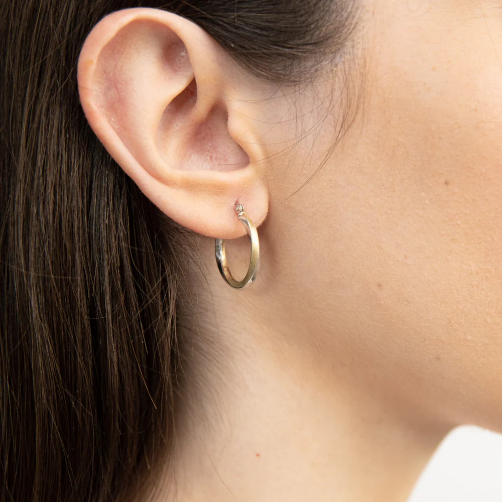 9ct Two Tone Gold Silver Filled Twist Hoop Earrings - Image 2