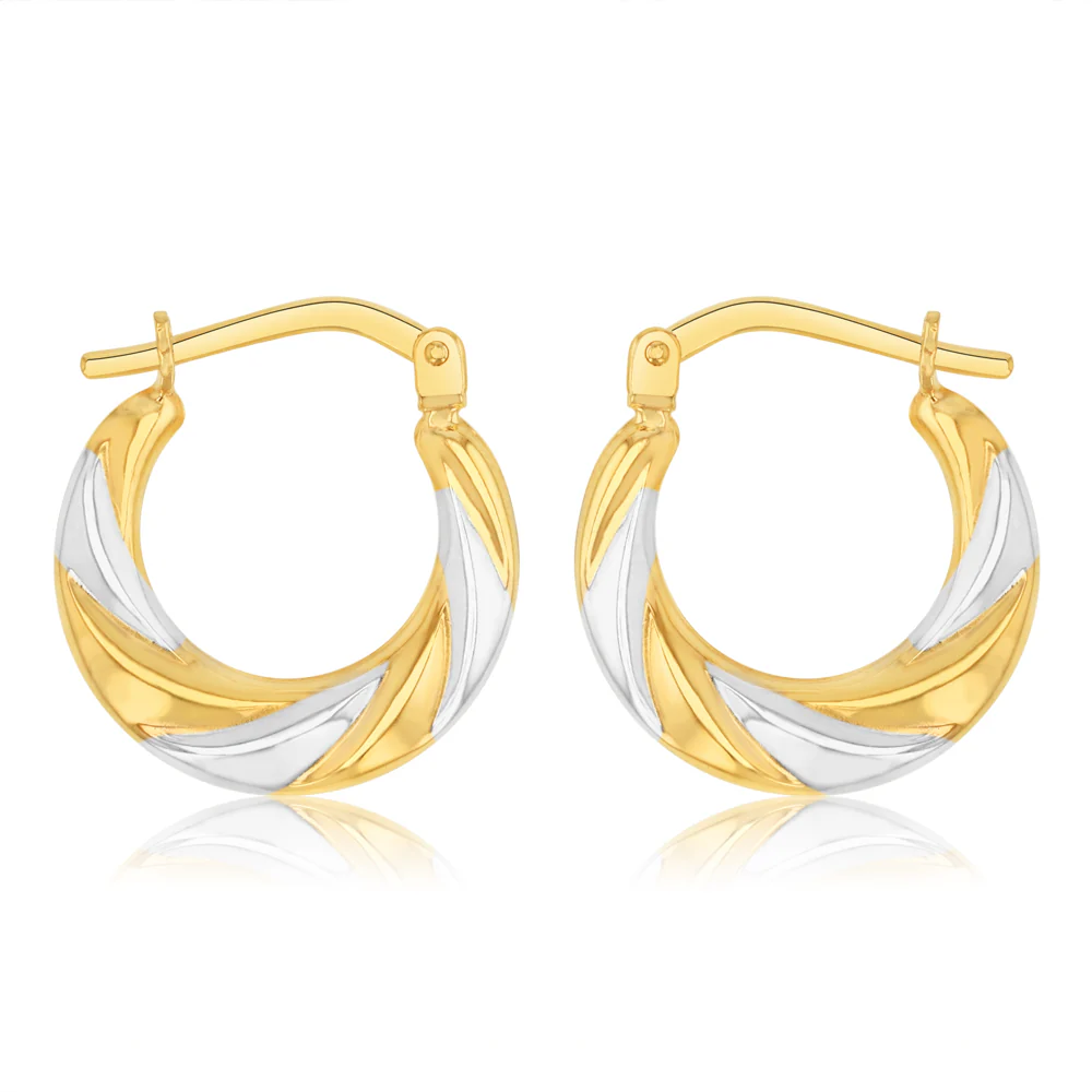 9ct Two Tone Gold Silverfilled Twisted Creole Hoop Earrings
