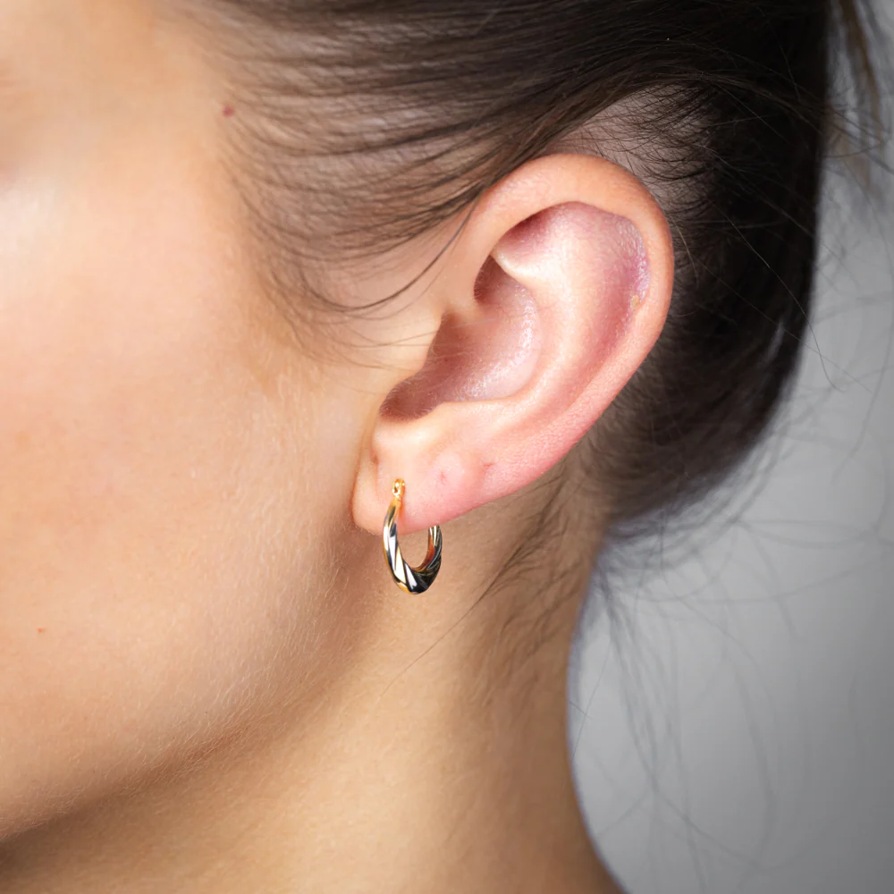 9ct Two Tone Gold Silverfilled Twisted Creole Hoop Earrings - Image 2