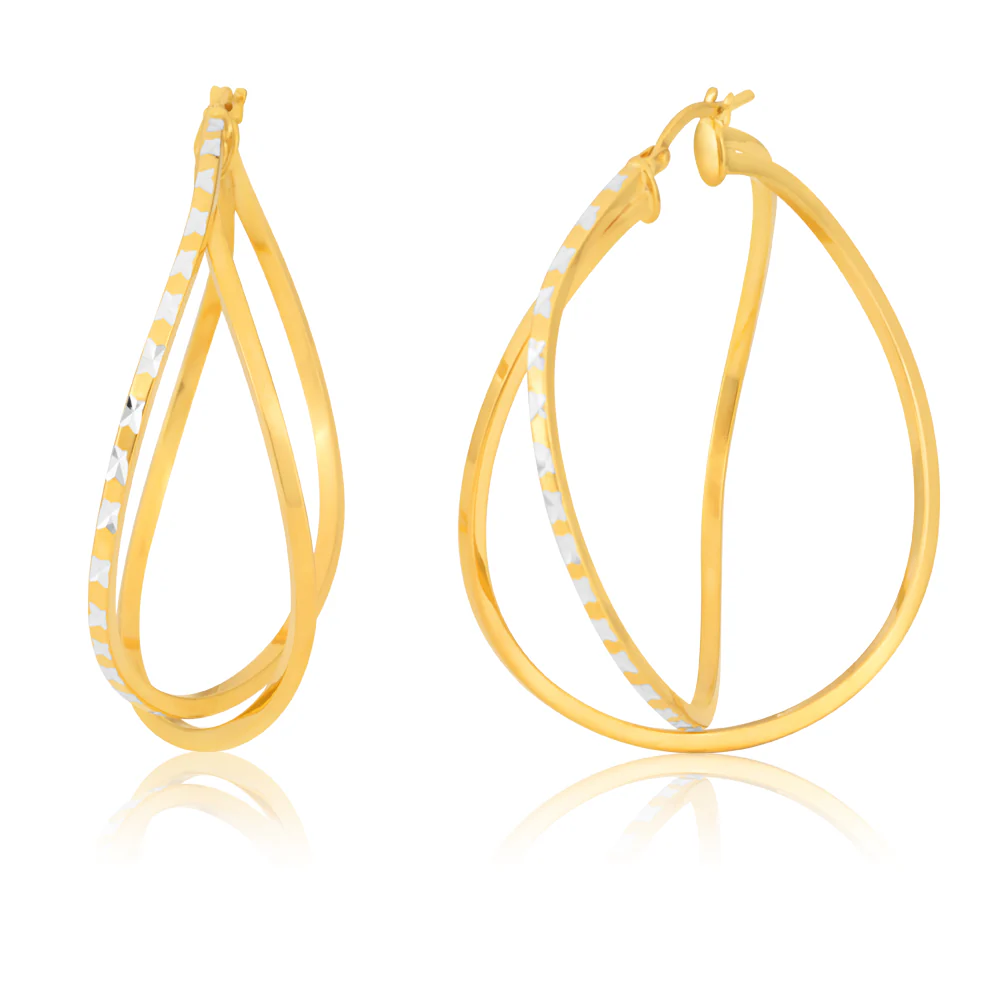 9ct Two Tone Silver Filled Diamond-Cut Fancy 40mm Hoop Earrings
