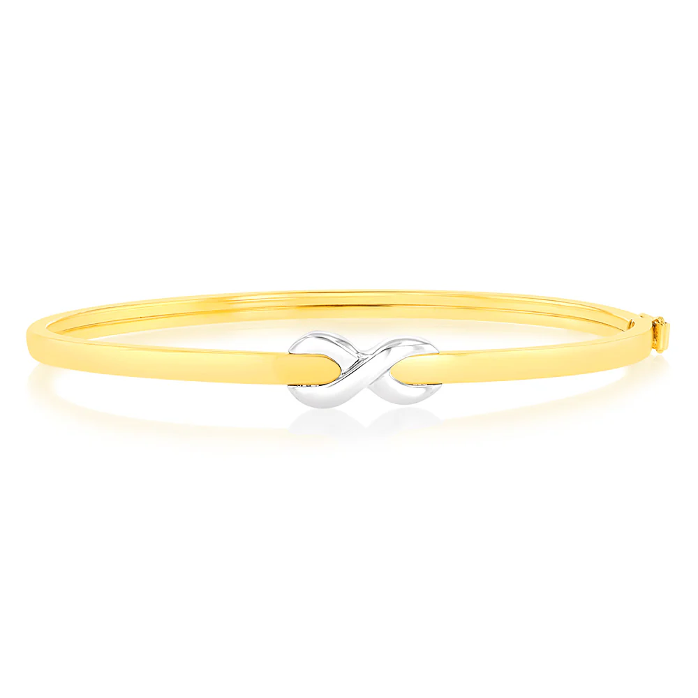 9ct Two Tone Yellow And White Gold Silverfilled Fancy Infinity Bangle