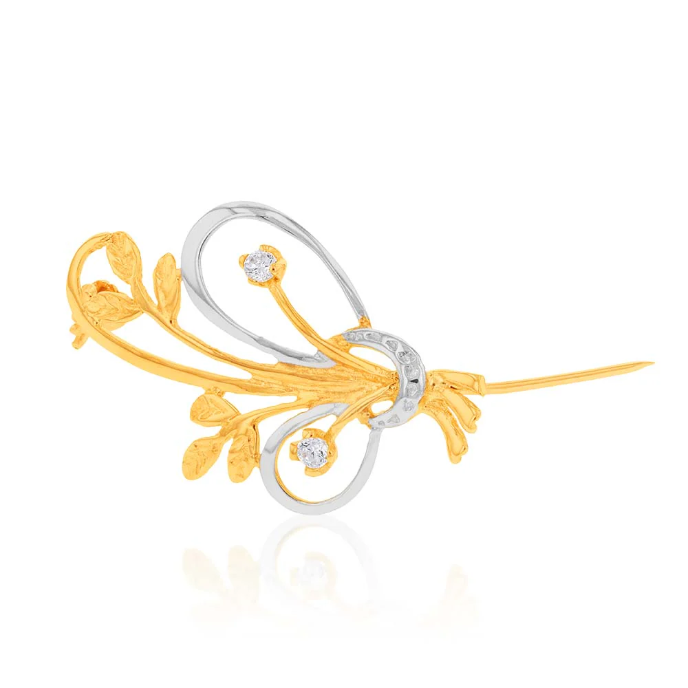 9ct Two Tone Zirconia Flower Bouquet Brooch - Image 2