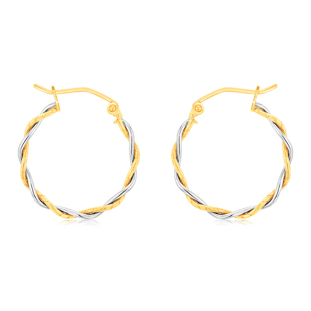 9ct Two Toned Silverfilled Twisted Hoop Earrings