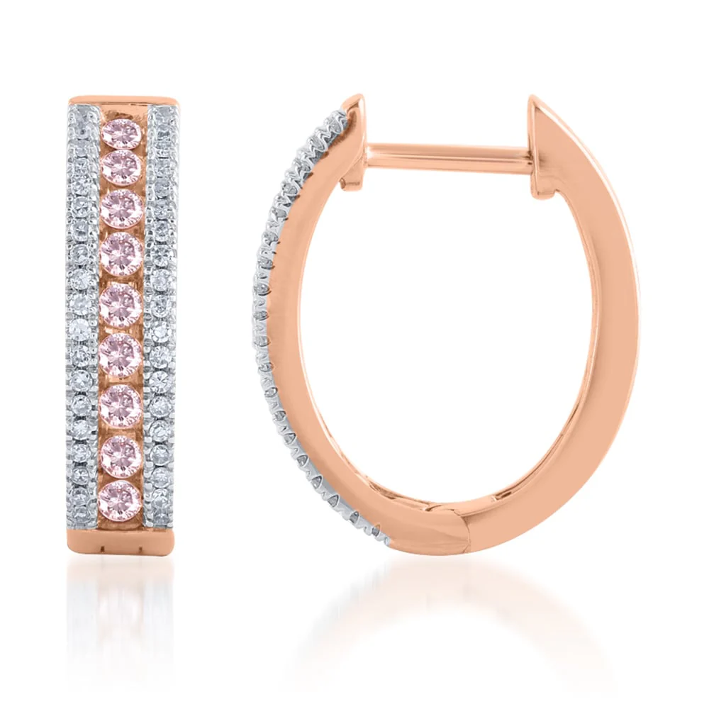 9ct White and Rose Gold 1/2 Carat Diamond Hoop Earrings With Pink Argyle Diamonds
