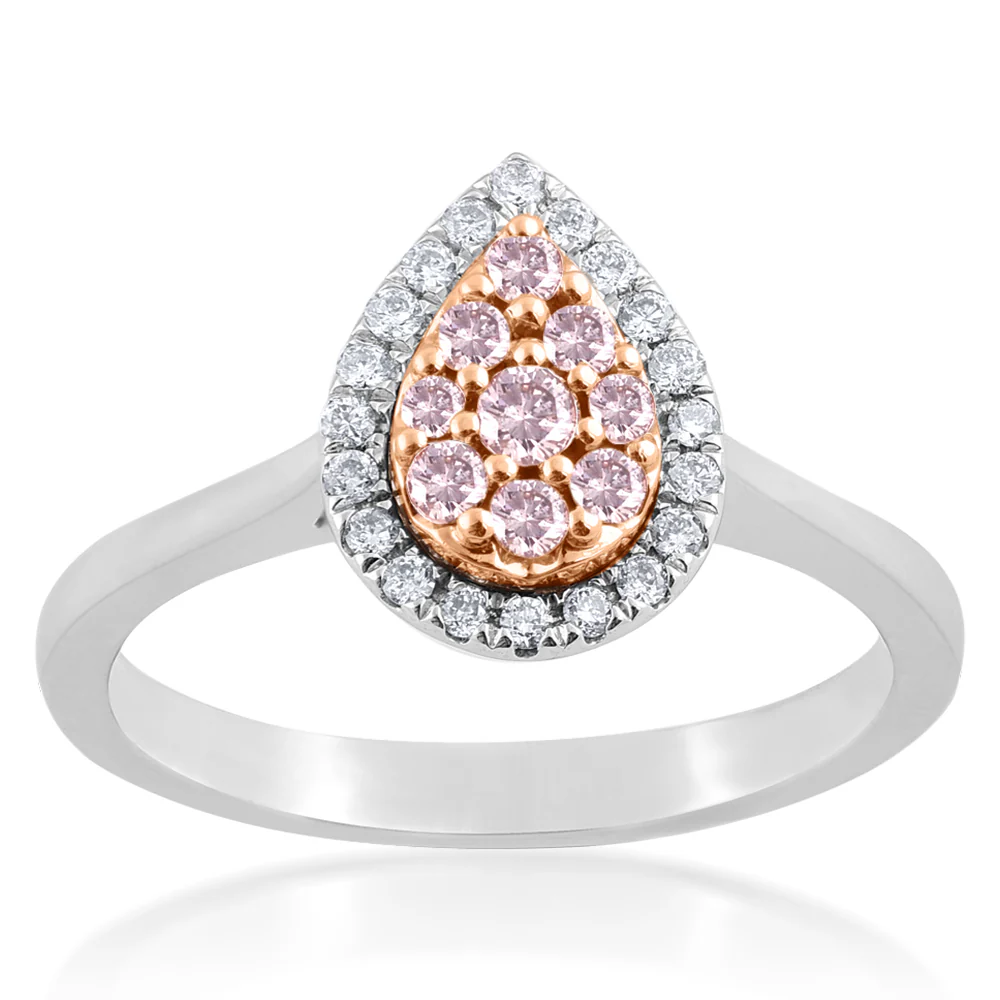 9ct White and Rose Gold 1/3 Carat Diamond Ring With Pink Argyle Diamonds