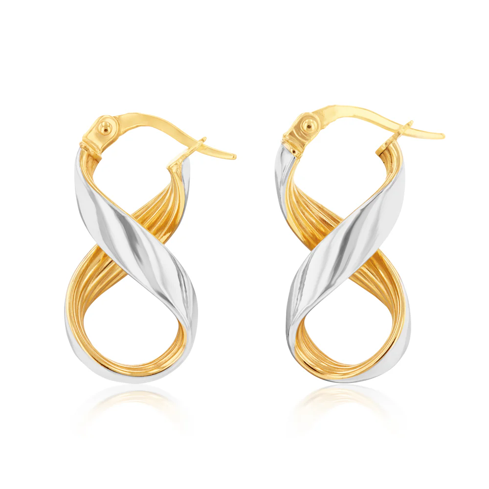 9ct White and Yellow Gold Infinity Hoop Earrings