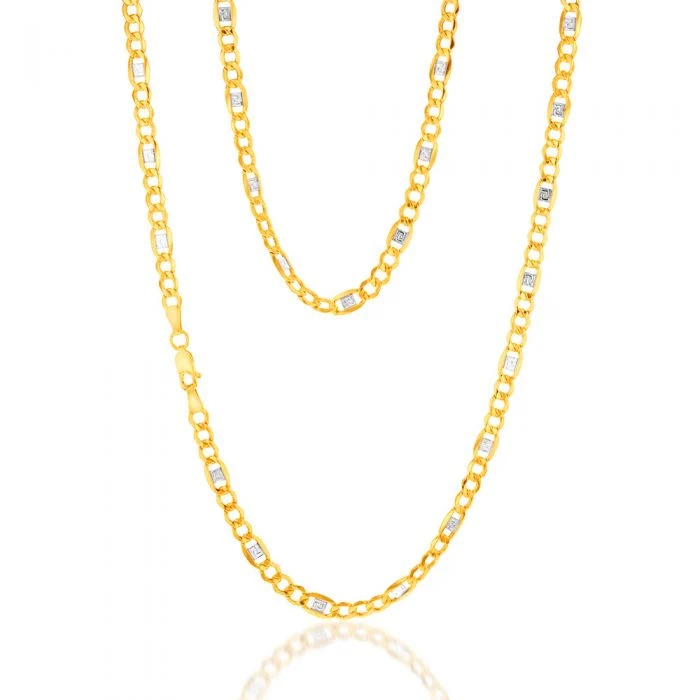 9ct White And Yellow Gold Silverfilled Figra Curb With Greek Link 55cm Two Tone Chain