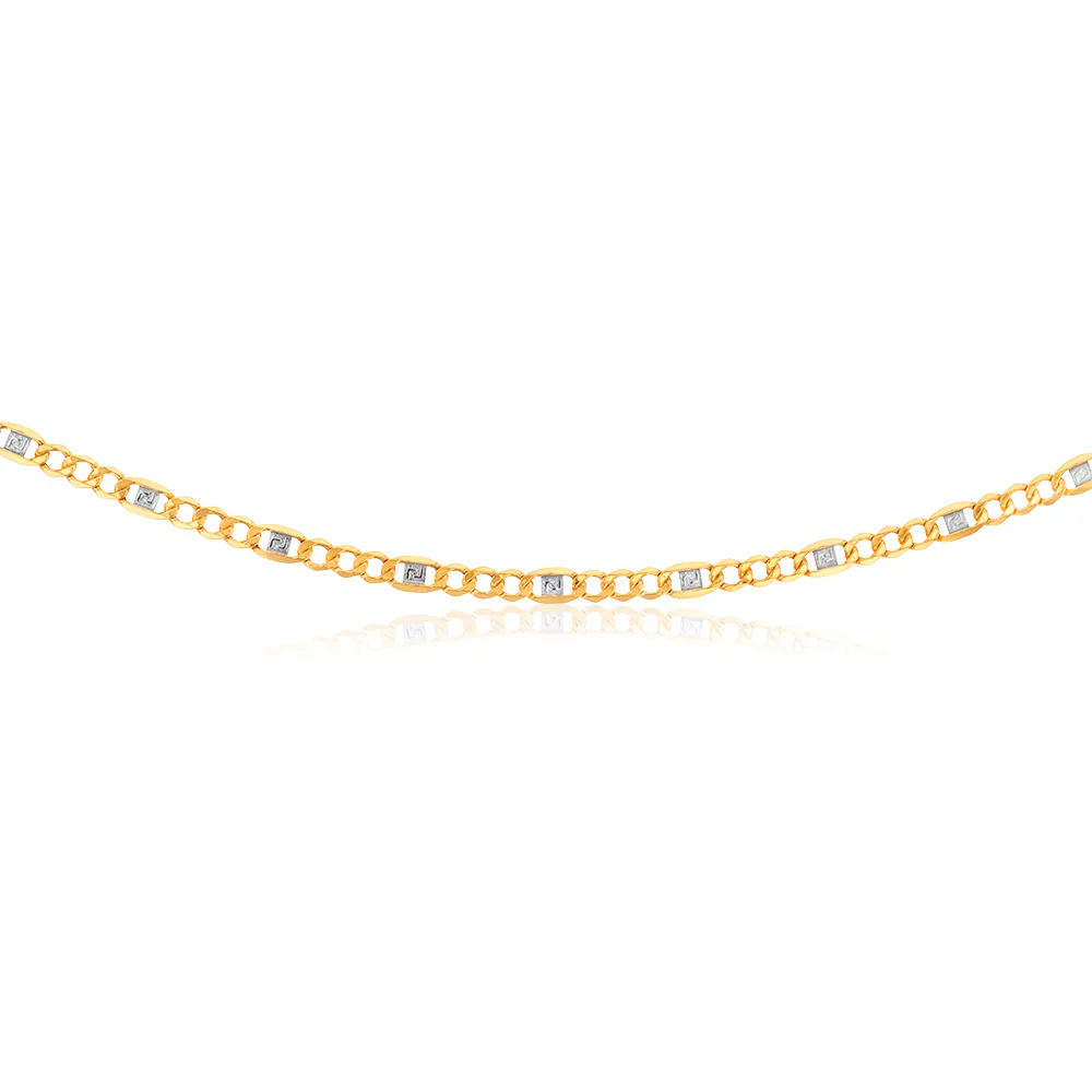 9ct White And Yellow Gold Silverfilled Figra Curb With Greek Link 55cm Two Tone Chain - Image 2