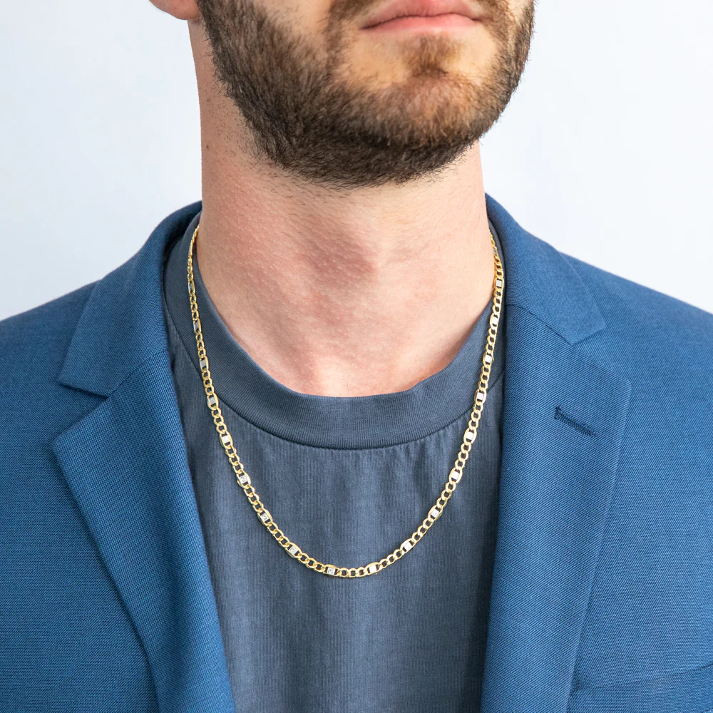 9ct White And Yellow Gold Silverfilled Figra Curb With Greek Link 55cm Two Tone Chain - Image 3