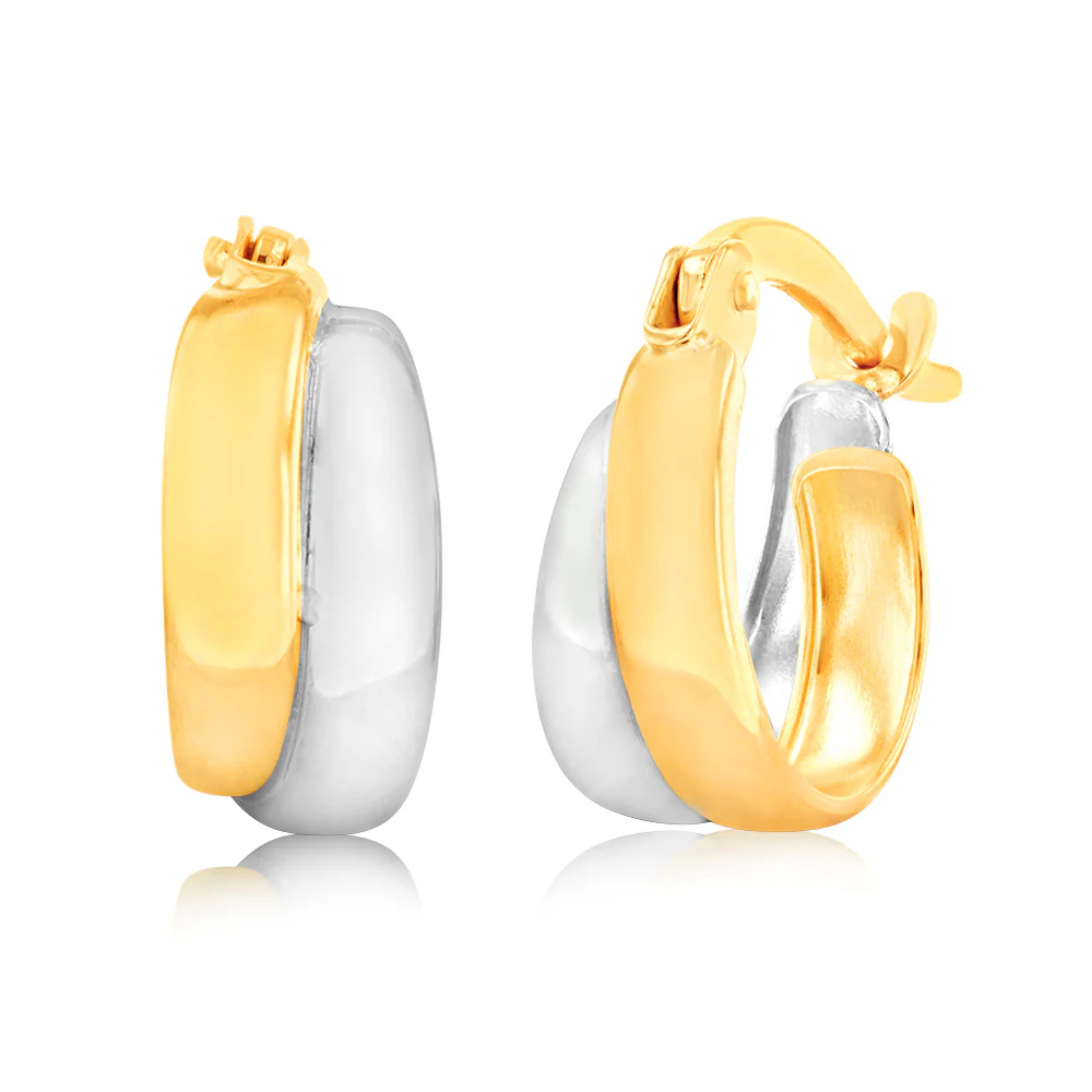 9ct White And Yellow Gold Two Tone Double Hoop Earrings