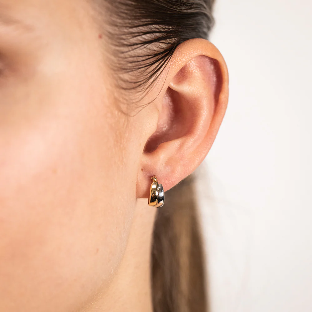 9ct White And Yellow Gold Two Tone Double Hoop Earrings - Image 2