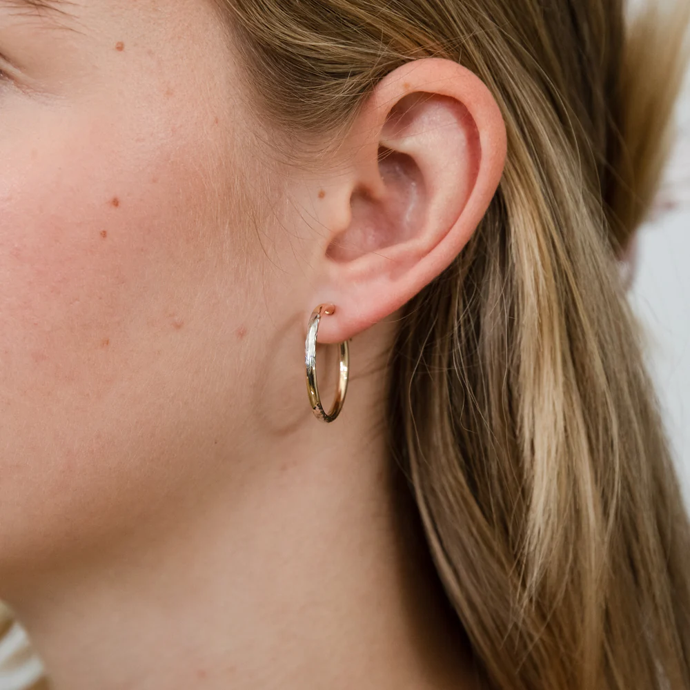 9ct White And Yellow Gold Two Tone Double Side Diamond Cut 20mm Hoop Earrings - Image 2