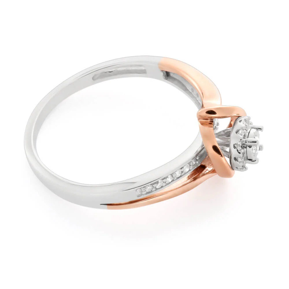 9ct White Gold 0.15 Carat Diamond Ring with Disc Setting and Rose Rhodium - Image 2