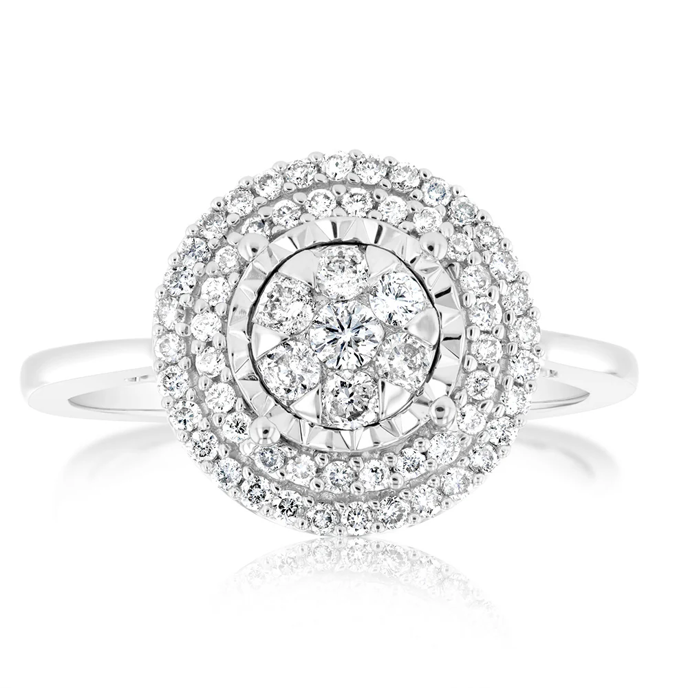 9ct White Gold 0.40 Carat Diamond Halo Ring